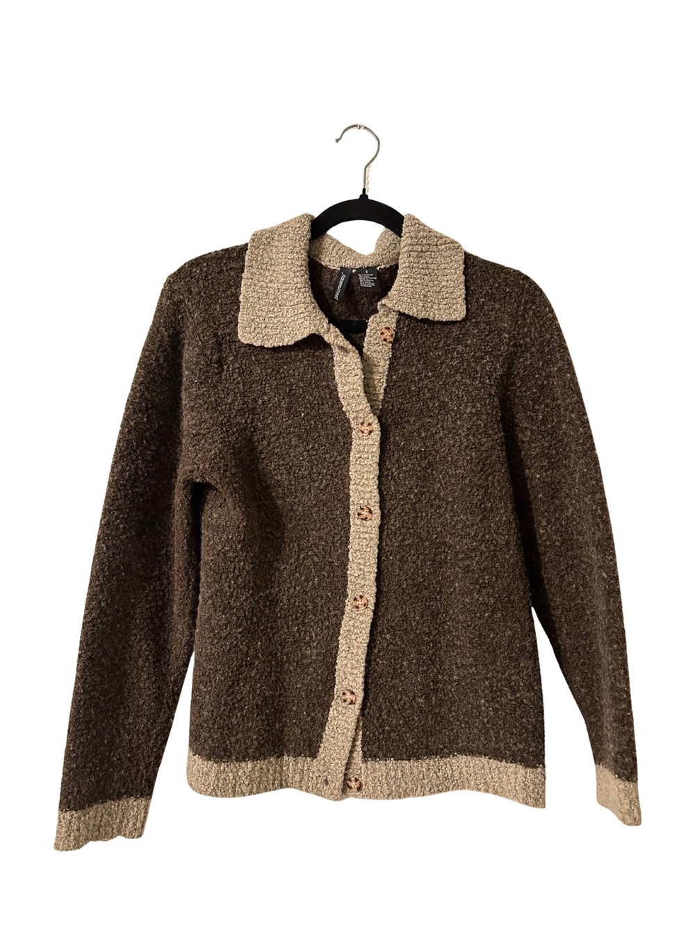 jason maxwell Brown Bouclé Button-Up Cardigan with Cream Trim